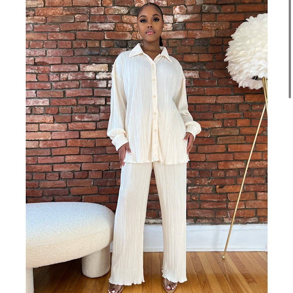 SILKY PLEATED PANT SET